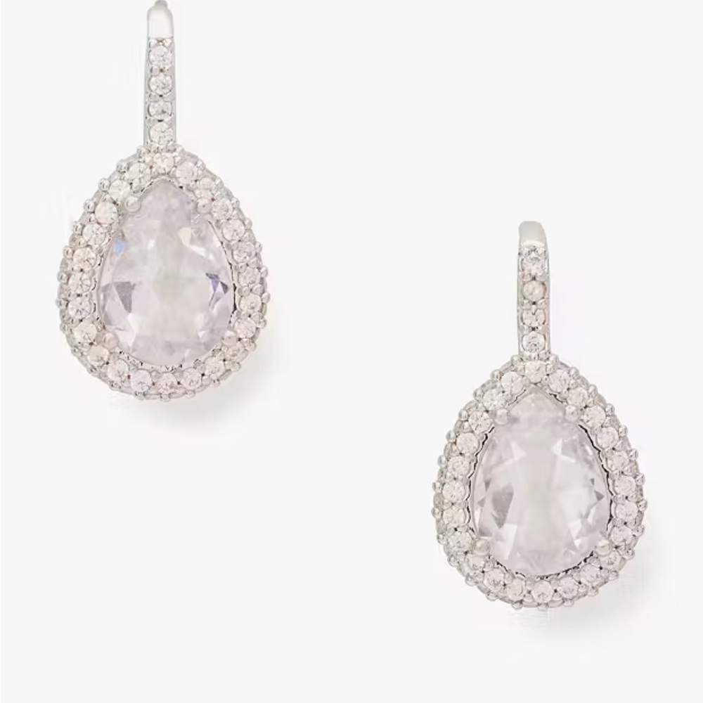 Kate Spade Brilliant Statements‎ Pavé Halo White Silver Drop Earrings NWT